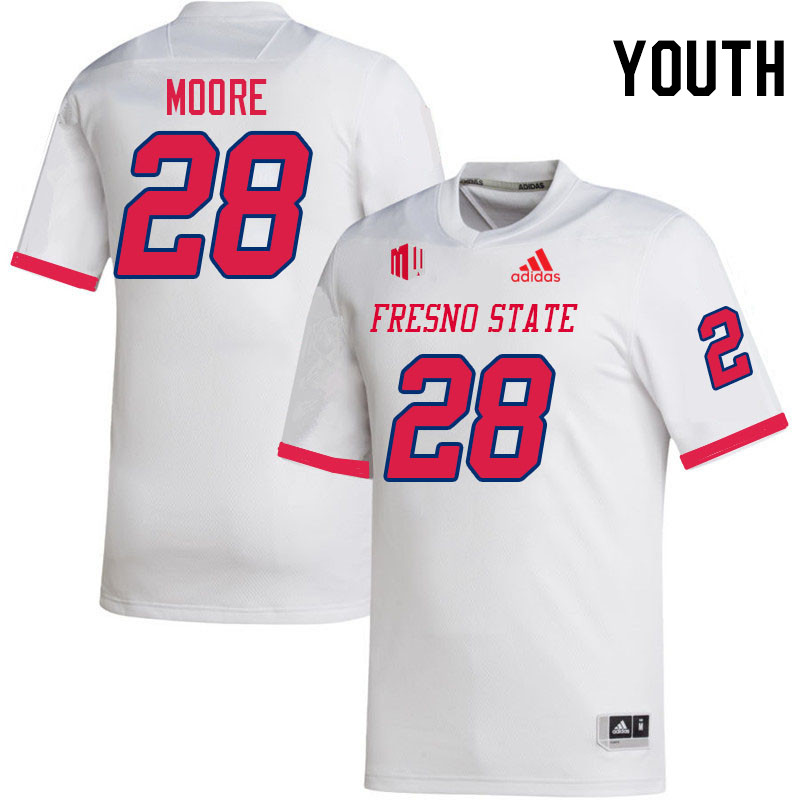 Youth #28 Damien Moore Fresno State Bulldogs College Football Jerseys Stitched Sale-White - Click Image to Close